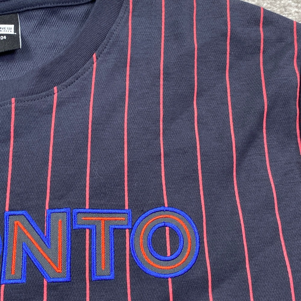 New Era Toronto Blue Jays T-Shirt Mens Large Navy Pinstripe MLB Graphic Tee - Picture 5 of 10